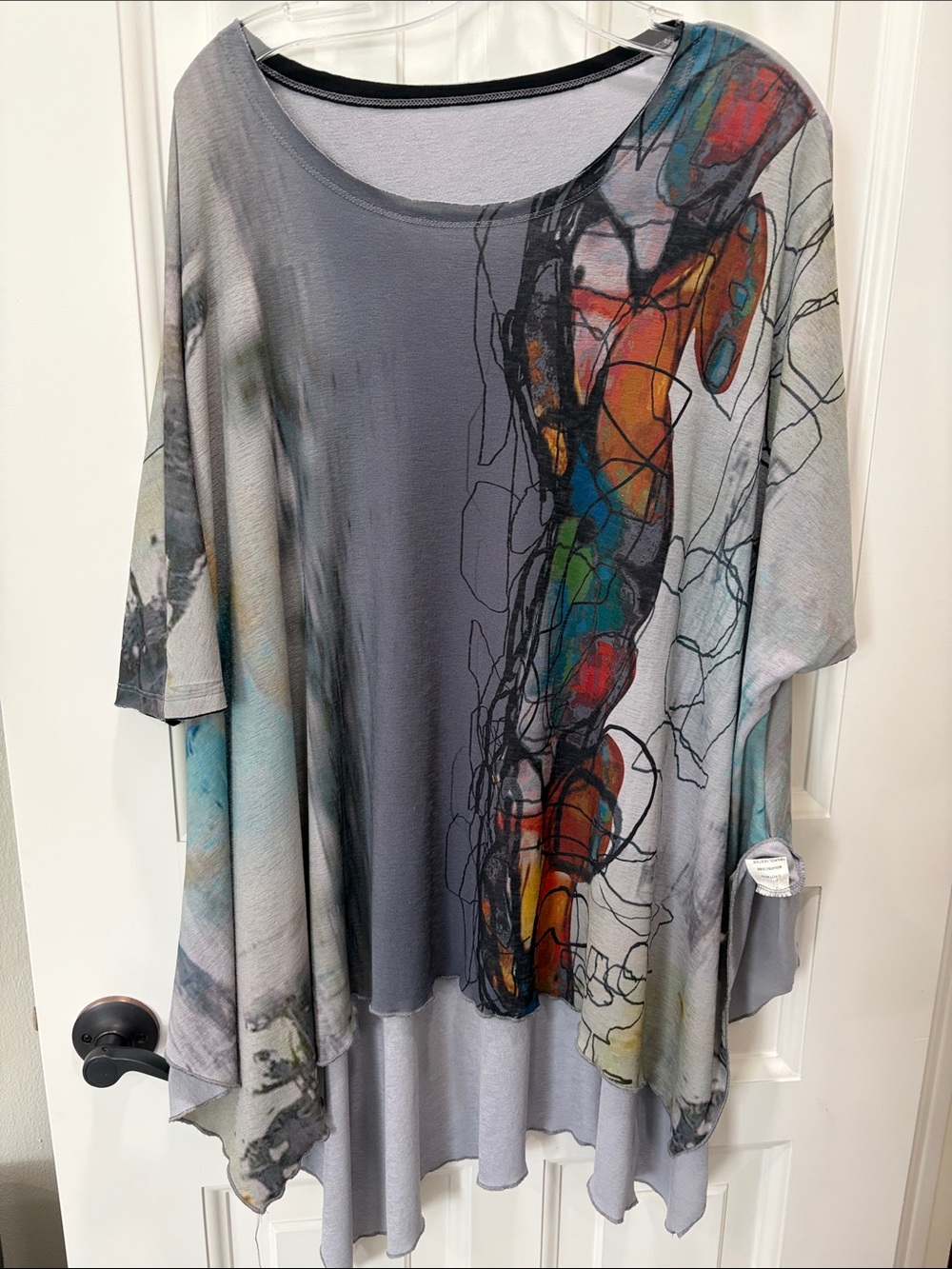 Art To Wear Colorful Scoop-Neck Tunic with Multicolor Abstract Panel